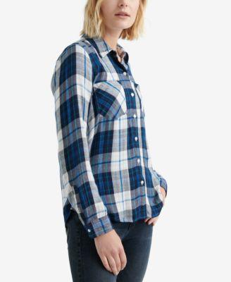 Lucky Brand Pleat-Back Plaid Top Blue XS - 