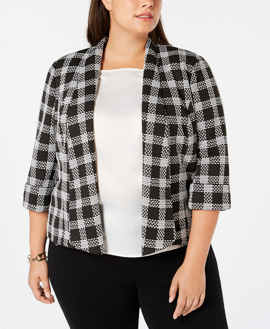 Kasper Plus Size Plaid Open-Front Jacket