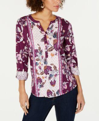 Style Co Petite Mixed-Print Utility Top Vivid Violet PS - 