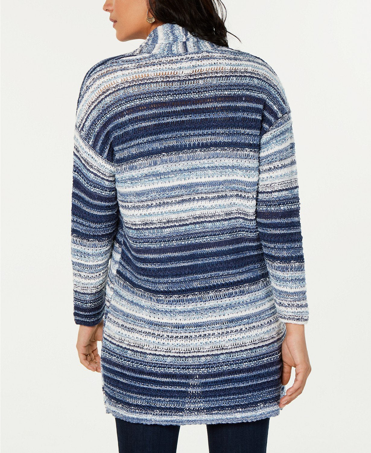 Style Co Striped Open-Front Cardigan Blue Combo M