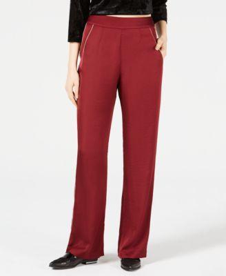 LEYDEN Piped Wide-Leg Pants Burgundy L - 