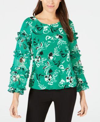 Alfani Printed Ruffled-Trim Bubble Top - TopLine Fashion Lounge