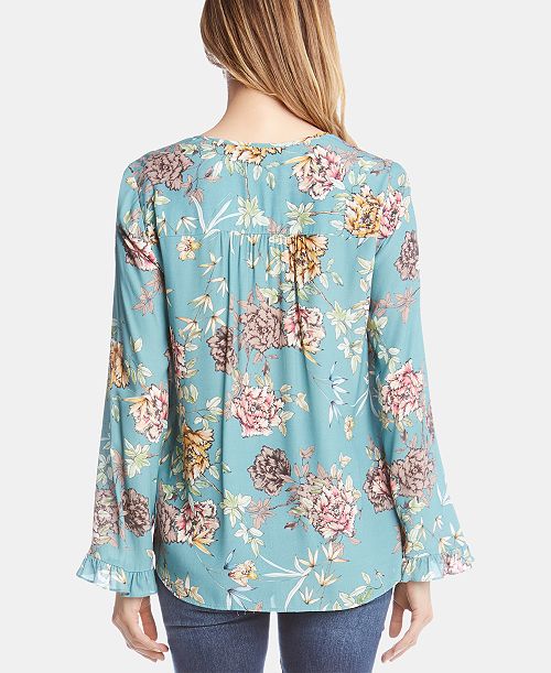 Karen Kane Floral-Print Ruffle-Cuff Top