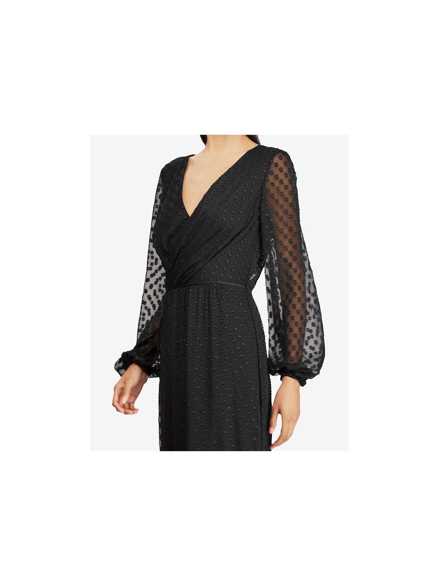 RALPH LAUREN Womens Black Jacquard Knit Surplice Long Sleeve V Neck Maxi - TopLine Fashion Lounge