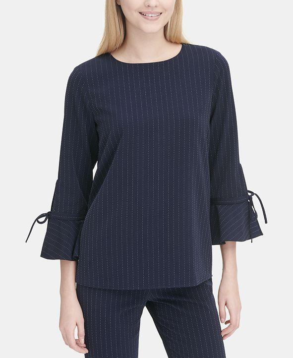 Calvin Klein  Pinstriped Tie-Sleeve Top - TopLine Fashion Lounge