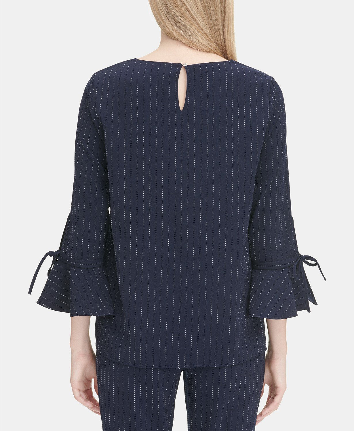 Calvin Klein  Pinstriped Tie-Sleeve Top - TopLine Fashion Lounge