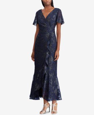 Lauren Ralph Lauren Womens Amaria Metallic V-Neck Evening Dress - TopLine Fashion Lounge