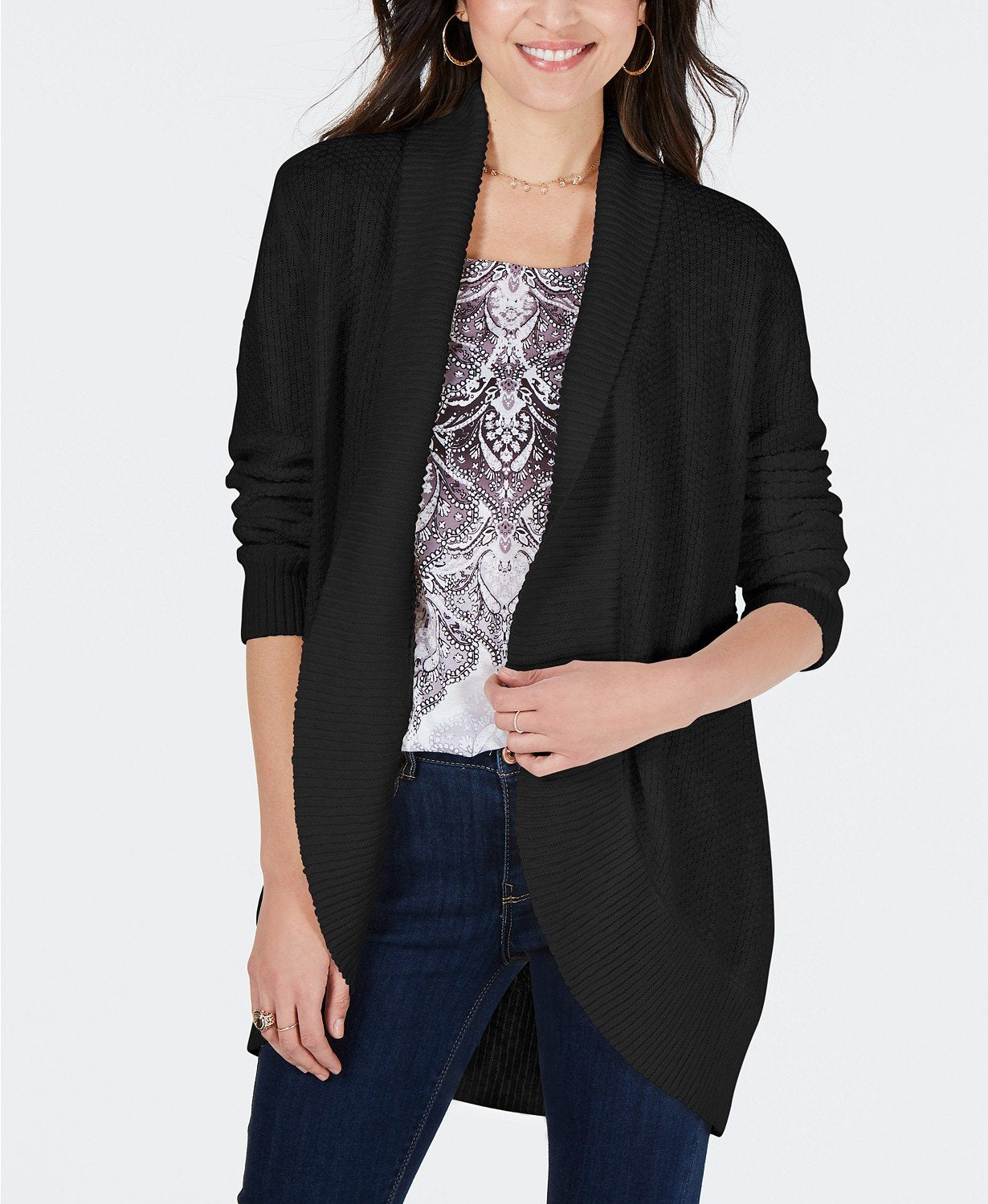 Style Co Shawl-Lapel Open-Front Cardiga Winter White M