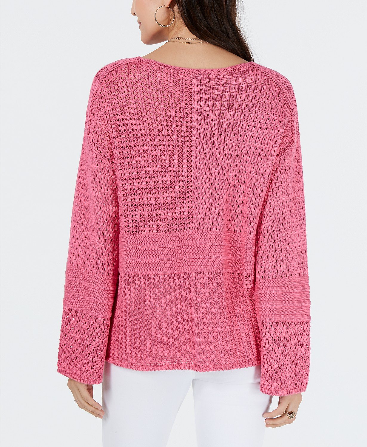 Style Co Patchwork-Stitch Crocheted Swe Berry Punch L