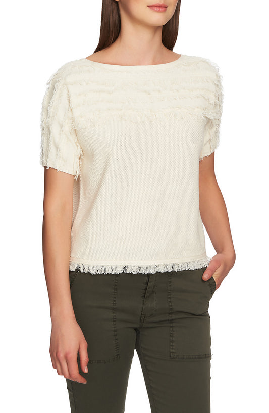 1.STATE Cotton Fringe Short-Sleeve Top