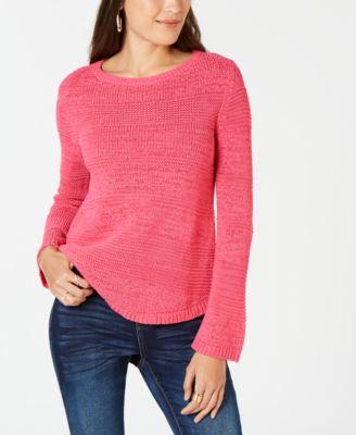 Style Co Mixed-Stitch Crew-Neck Sweater Berry Punch M - 