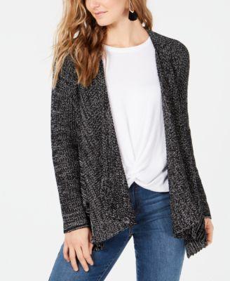 Style Co Marled Draped Front Cardigan Deep BlackWhite S - 