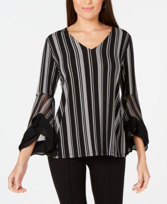 Alfani Striped Pleated-Cuff Top - TopLine Fashion Lounge