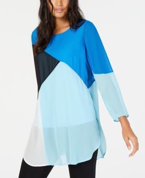 Alfani Women's Pullover Color-blocked Super Tunic Blue Crest - TopLine Fashion Lounge