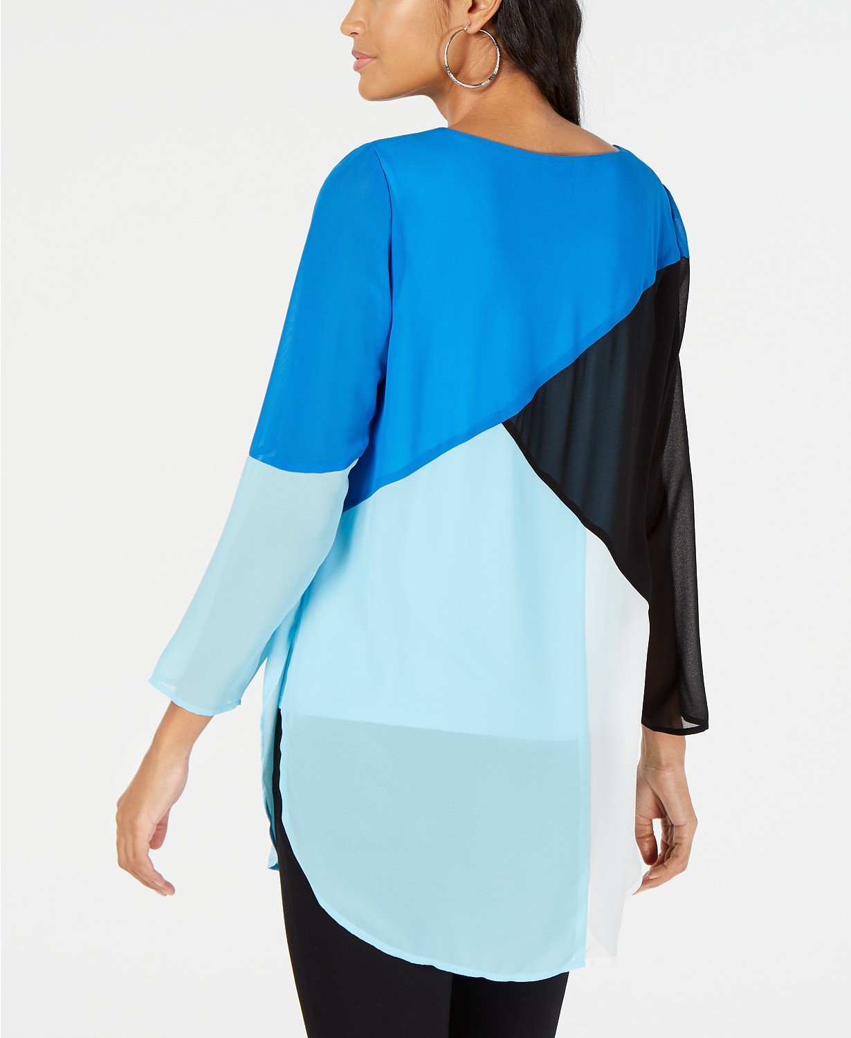 Alfani Women's Pullover Color-blocked Super Tunic Blue Crest - TopLine Fashion Lounge