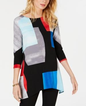 Alfani Women's Black Multi Printed High-low Tunic Shirt Top - TopLine Fashion Lounge