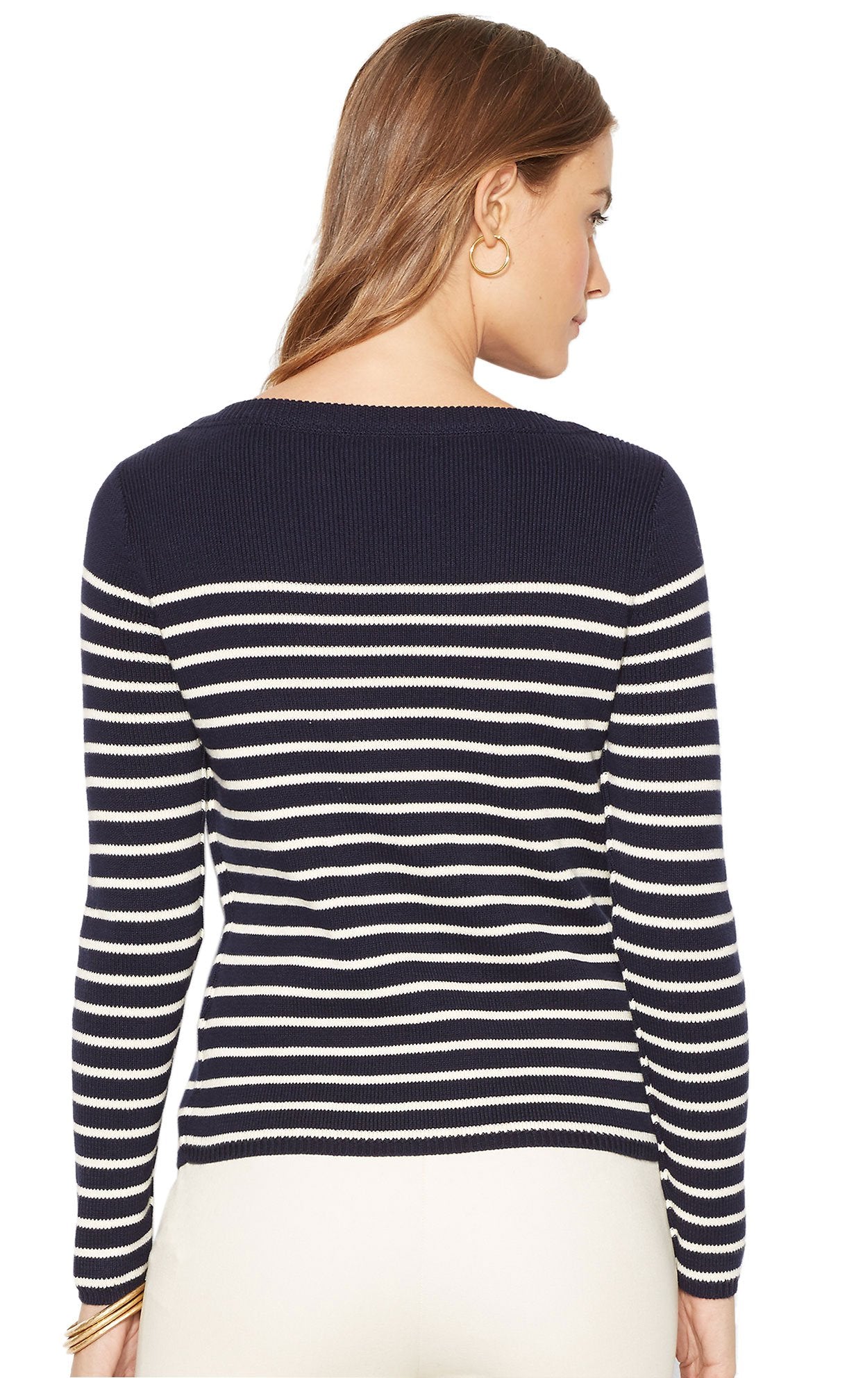 Lauren Ralph Lauren Ladies Boatneck Sweater M Navy & White Stripes - TopLine Fashion Lounge