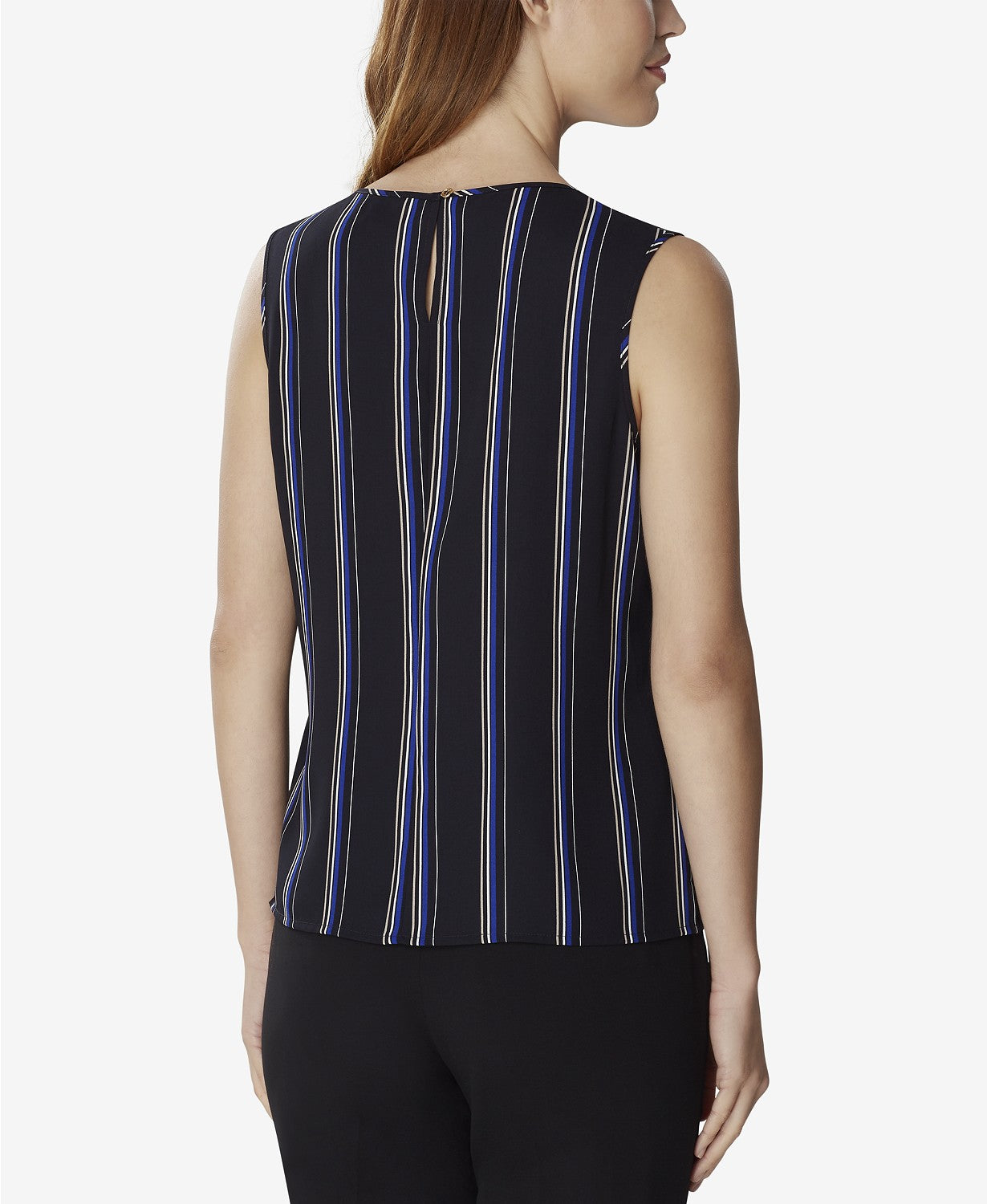 Tahari ASL Striped Sleeveless Crewneck Blouse