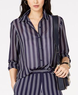 Michael Michael Kors Striped Semi-Sheer Blouse - TopLine Fashion Lounge