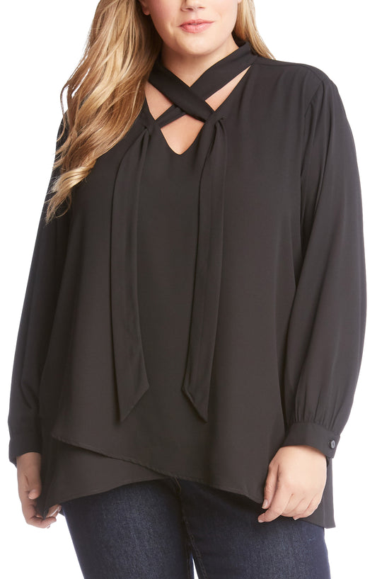 KAREN KANE Crossover Tie Neck Top