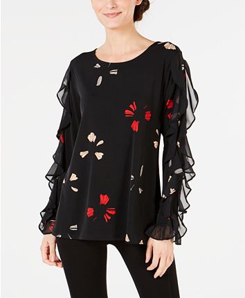 Alfani Printed Ruffle-Sleeve Top