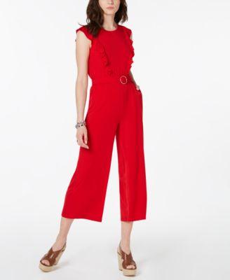 MICHAEL Michael Kors Womens Petites Ruffle Ring Belt Jumpsuit - TopLine Fashion Lounge