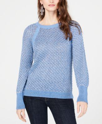 INC Womens Blue Metallic Long Sleeve Crew Neck Sweater - TopLine Fashion Lounge