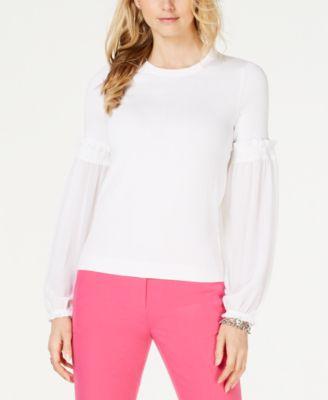 MICHAEL Michael Kors Smock Woven Sleeve Sweater (White) Women's Sweater - TopLine Fashion Lounge