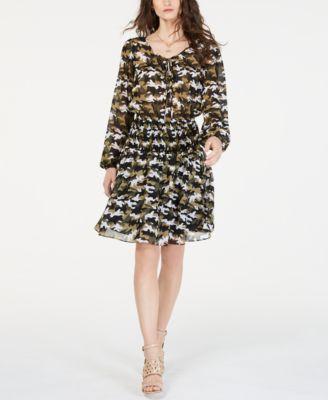 Michael Michael Kors Camo-Print Peasant Dress - TopLine Fashion Lounge