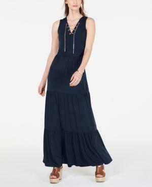 Michael Kors Chain Lace-Up Maxi Dress (True Navy) Women's Dress - TopLine Fashion Lounge