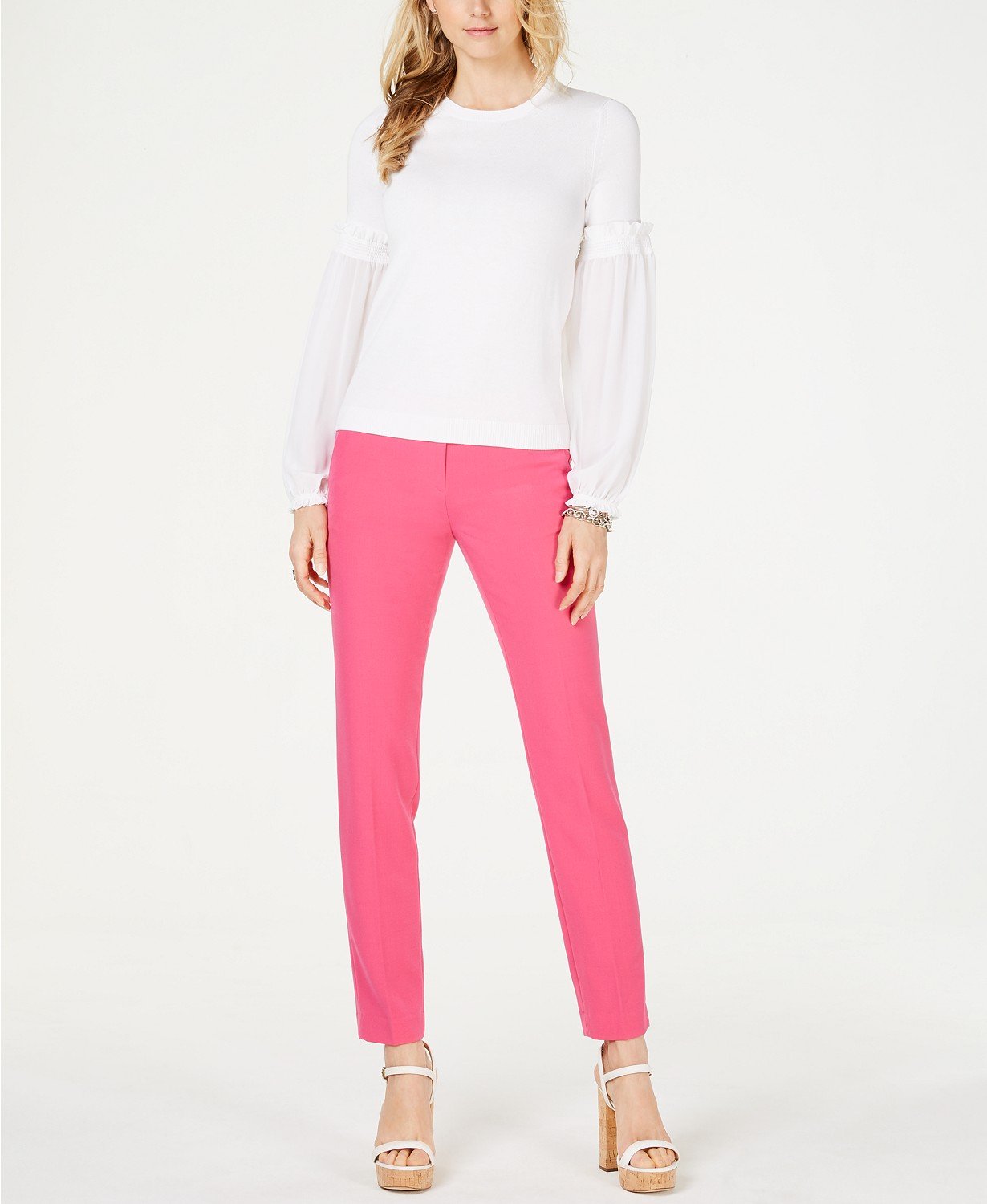 MICHAEL Michael Kors Smock Woven Sleeve Sweater (White) Women's Sweater - TopLine Fashion Lounge