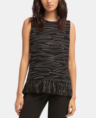 Dkny Printed Pleated-Hem Sleeveless Top - Black L - TopLine Fashion Lounge