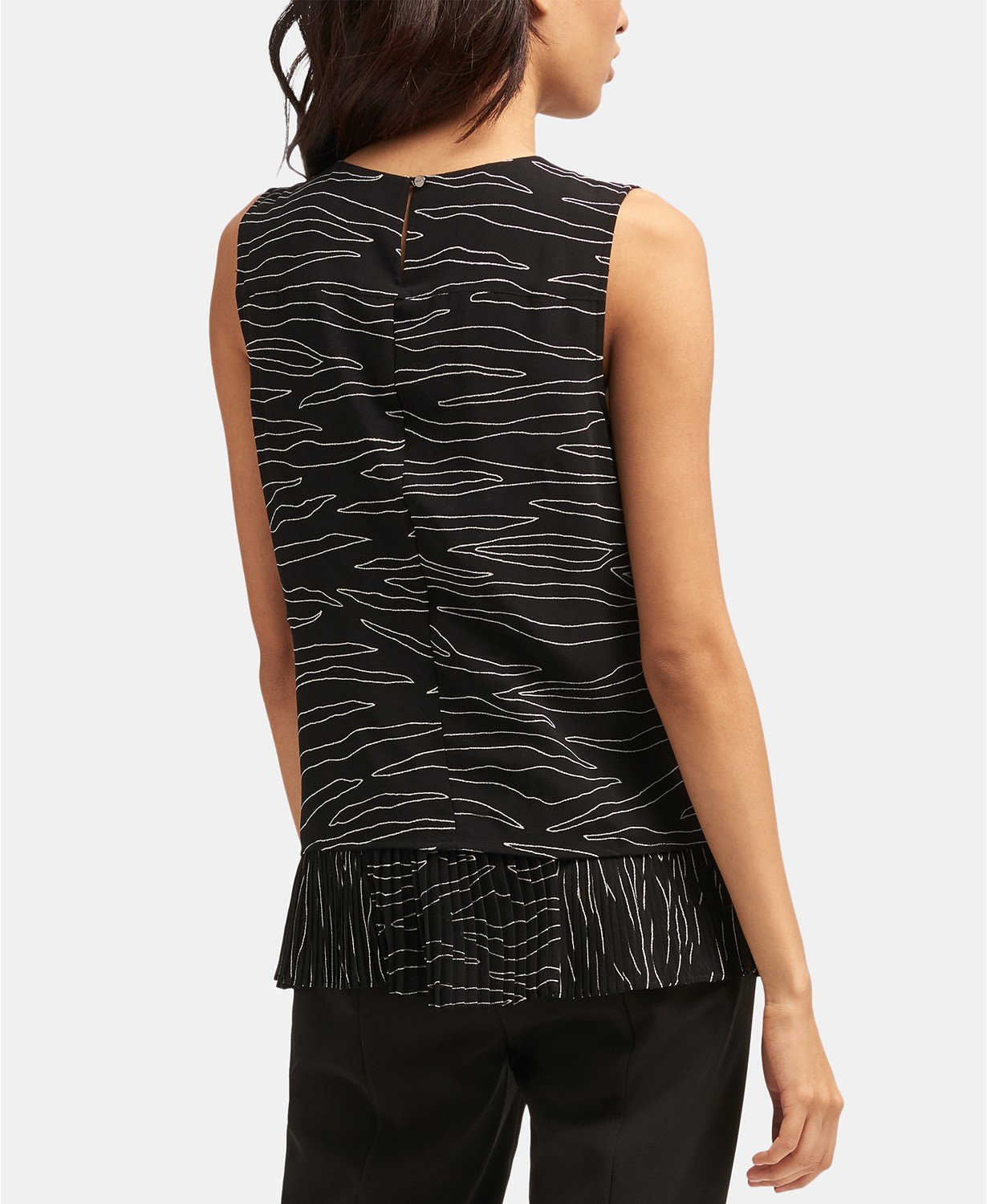 Dkny Printed Pleated-Hem Sleeveless Top - Black L - TopLine Fashion Lounge