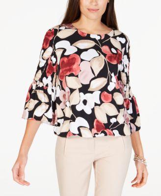 Alfani Printed Smock-Sleeve Bubble Top - TopLine Fashion Lounge