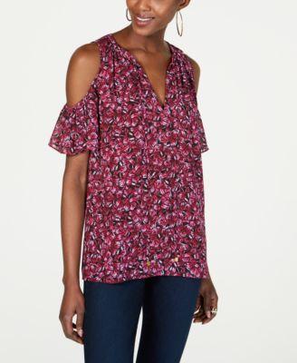 Michael Michael Kors Petite Printed Cold-Shoulder Top - TopLine Fashion Lounge