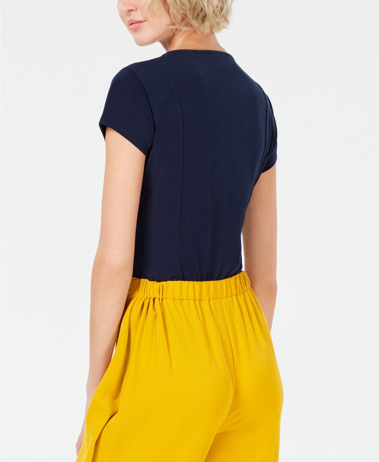 Bar III O-Ring V-Neck Top Navy Blaze S - 
