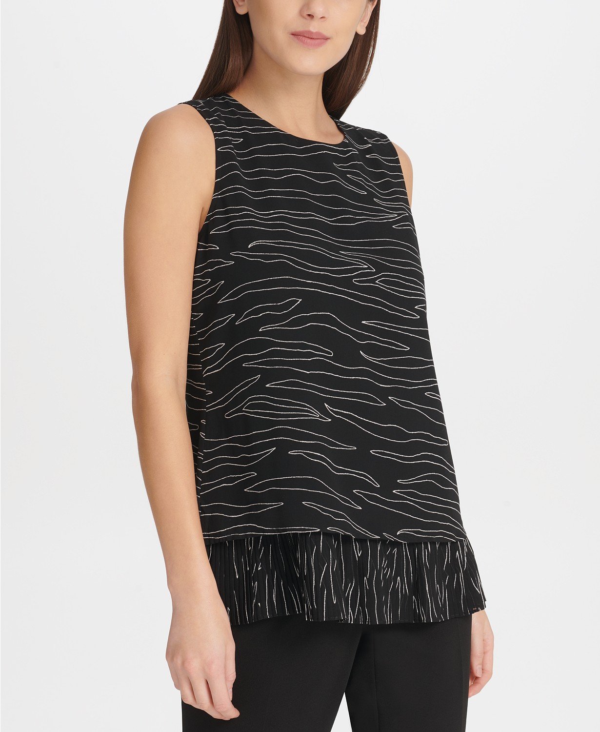 Dkny Printed Pleated-Hem Sleeveless Top - Black L - TopLine Fashion Lounge