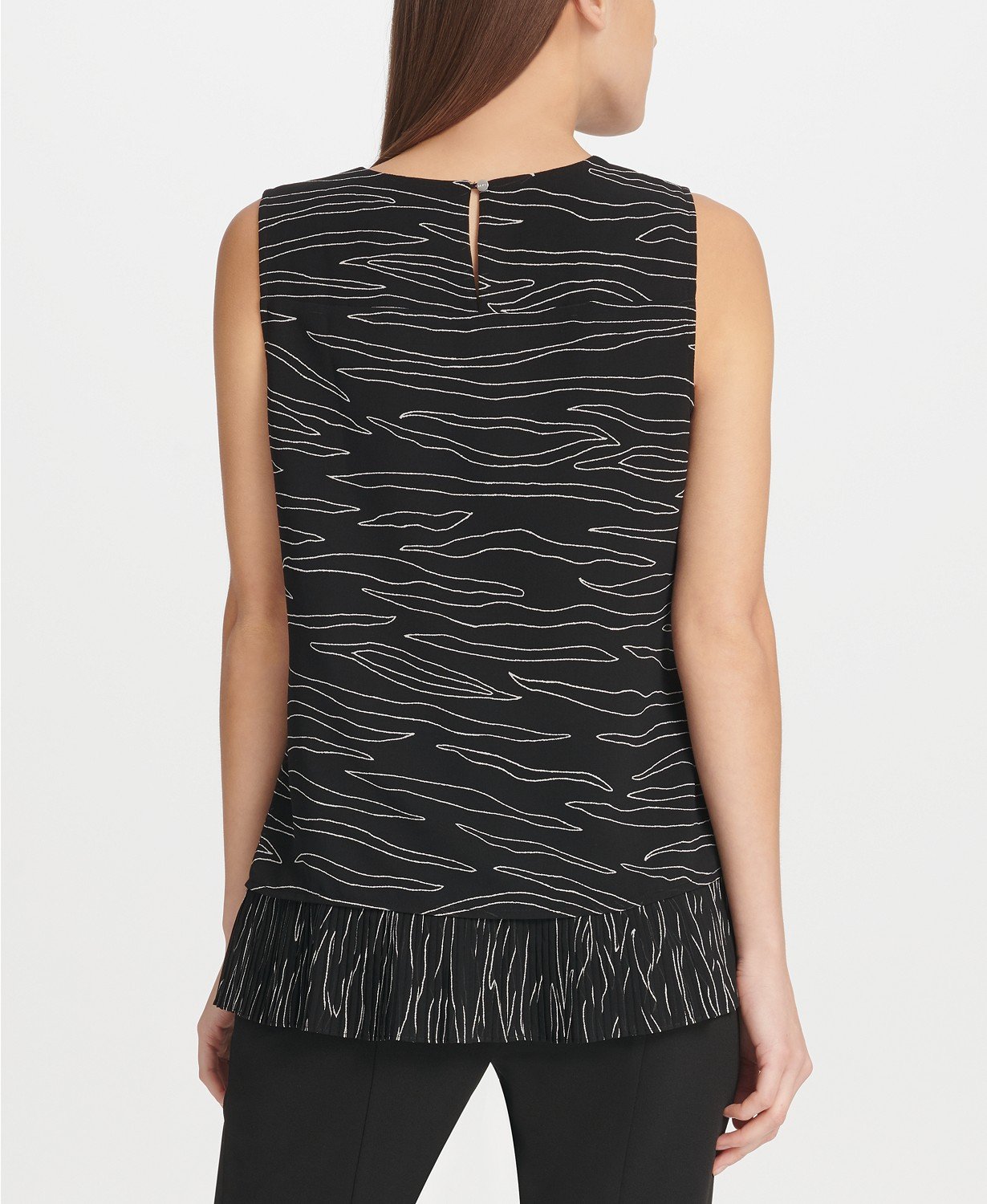 Dkny Printed Pleated-Hem Sleeveless Top - Black L - TopLine Fashion Lounge