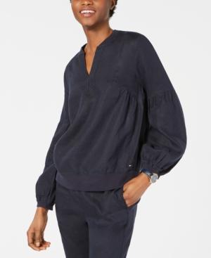 Tommy Hilfiger Linen Blouson-Sleeve Top - TopLine Fashion Lounge