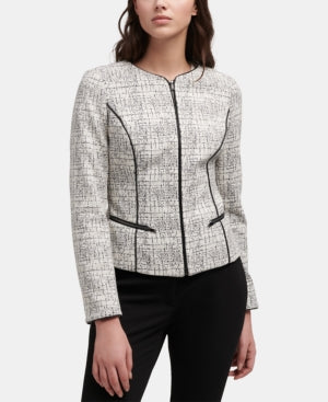 DKNY Printed Zip-Up Jacket With Faux-Leather Trim