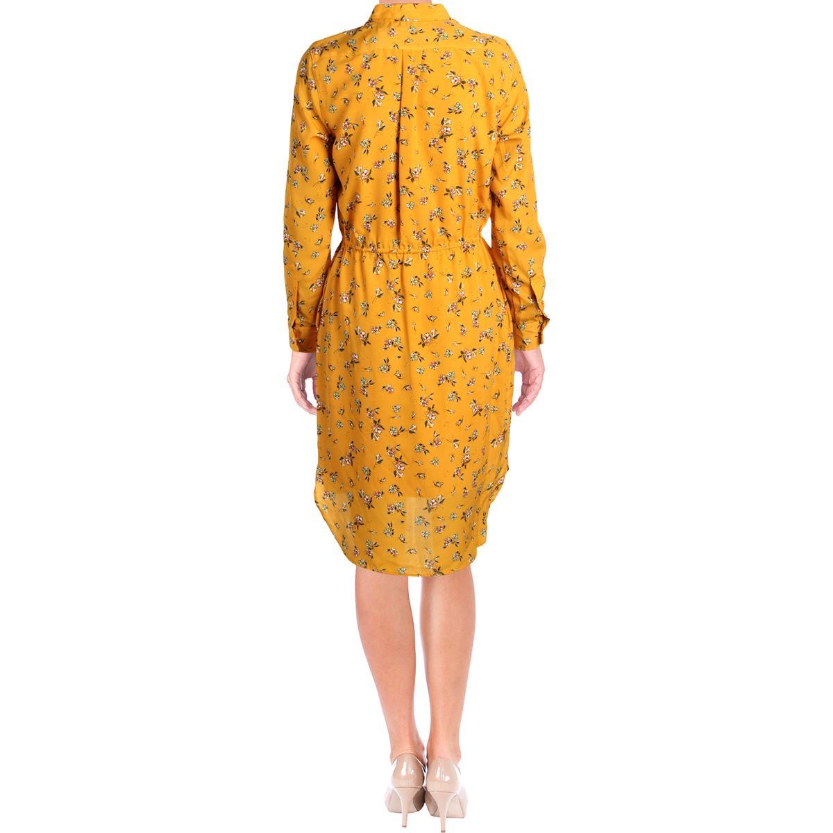 RALPH LAUREN Womens Gold Pocketed Cuffed Collared Knee Length Shirt Dress Dress