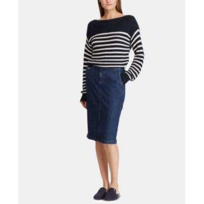 Lauren Ralph Lauren Ladies Boatneck Sweater M Navy & White Stripes - TopLine Fashion Lounge