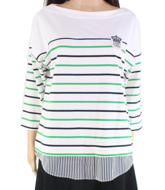 Ralph Lauren Womens Patch Logo Striped Pullover Blouse