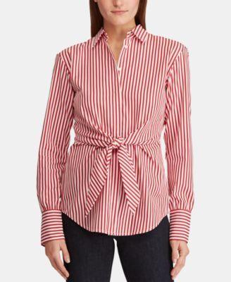 Lauren Ralph Lauren Pinstriped Tie-Waist Top - TopLine Fashion Lounge