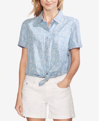 Vince Camuto Cotton Printed Tie-Hem Top - TopLine Fashion Lounge