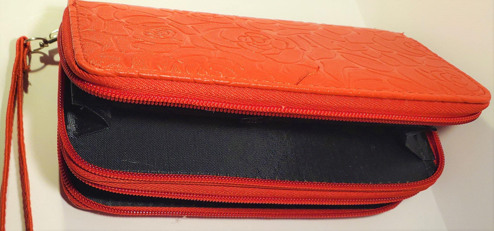 Womens Leather Wallet Card Holder Phone Holder Double Zip Wrist Band  Clutch Purse Handbag - TopLine Fashion Lounge