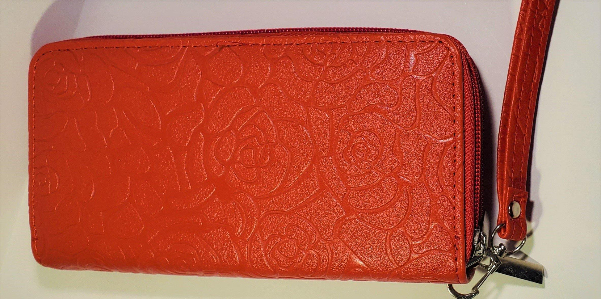 Womens Leather Wallet Card Holder Phone Holder Double Zip Wrist Band  Clutch Purse Handbag - TopLine Fashion Lounge