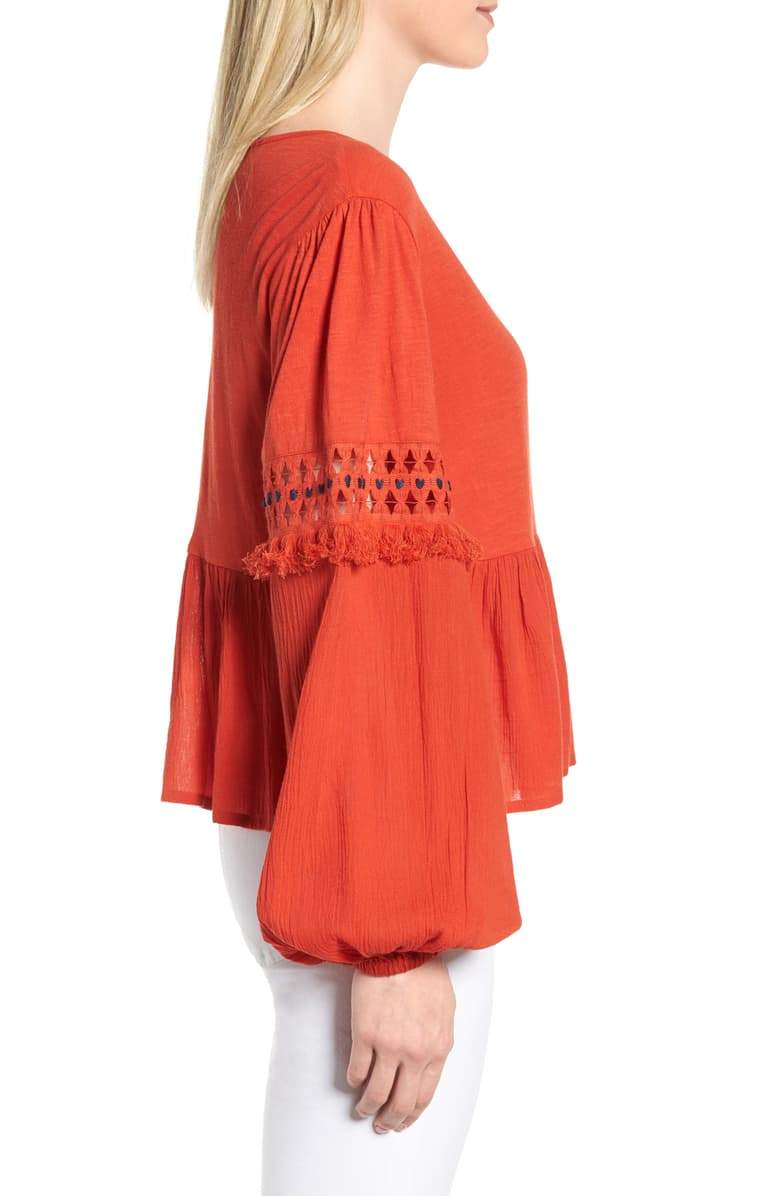 Lucky Brand Cutout Illusion Peasant Top Red Clay S - 
