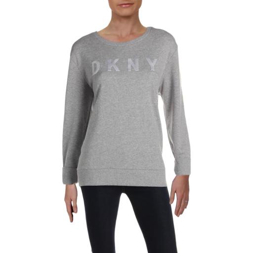 DKNY Womens Gray Printed Long Sleeve Crew Neck Top Size M