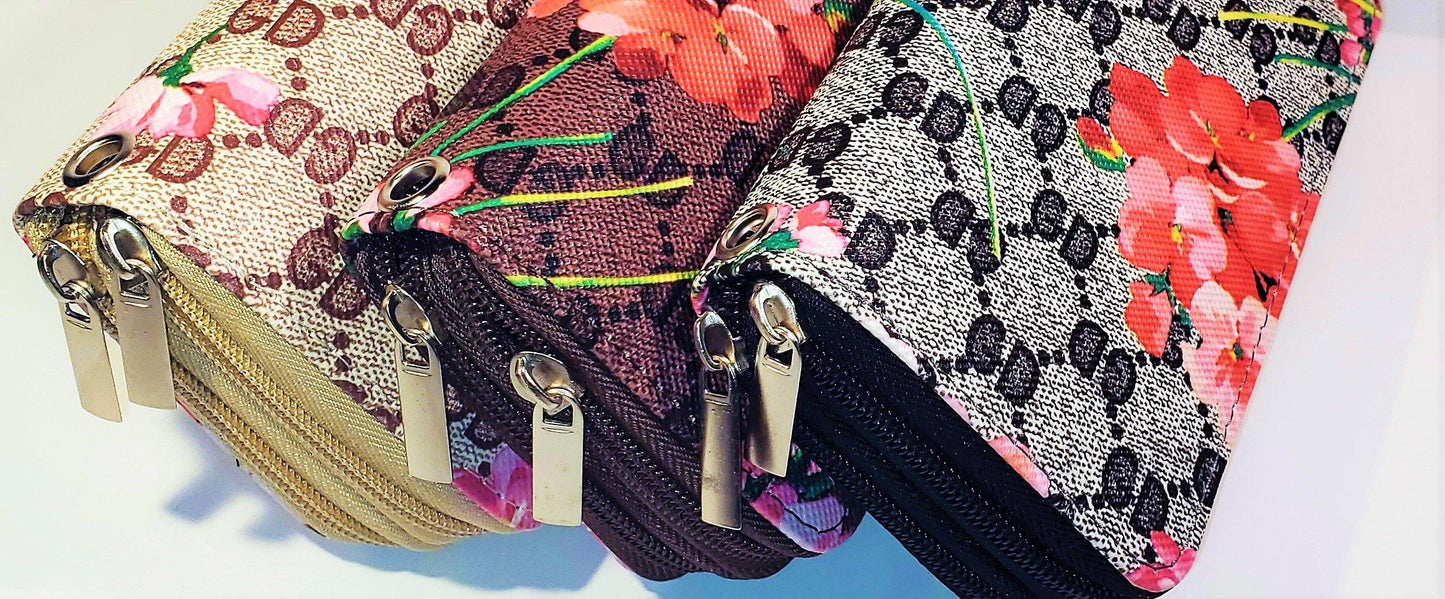 Women Flowral Wallet Phone Card holder  Clutch Purse Holder Double Zip Wrist Band Handbag - TopLine Fashion Lounge